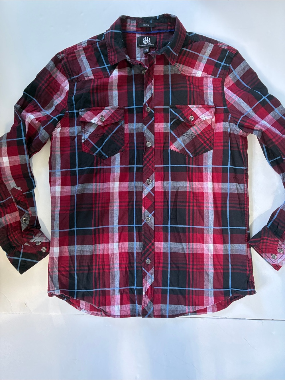 Rock & Republic Men’s Red Plaid Button-Down Shirt Cotton Blend Large